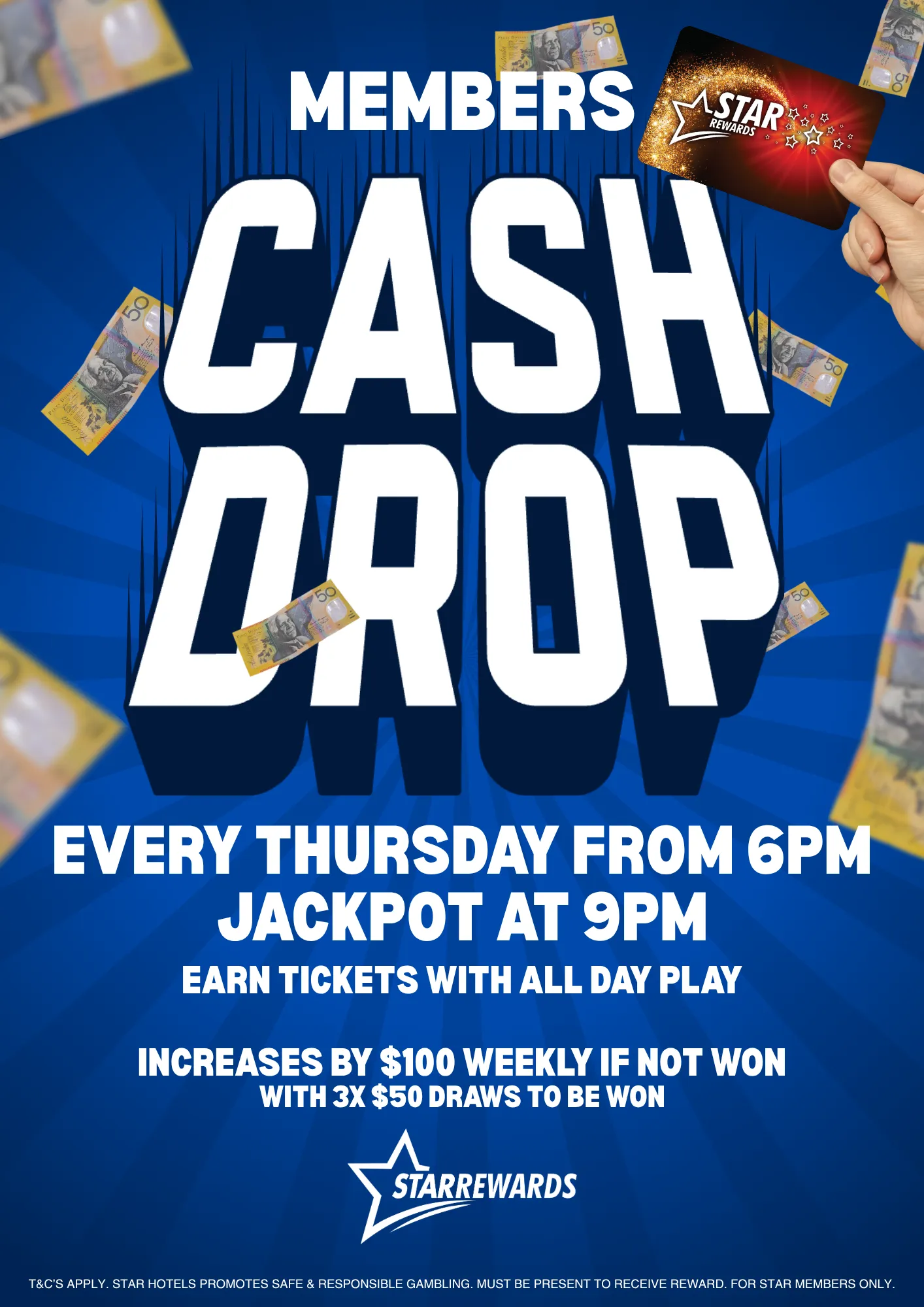 Members Cash Drop every Thursday at Central Hotel Bowen.